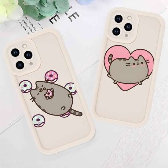 2 stuks beschermhoesjes voor Apple iPhone 16 6,1 inch, cartoon Pusheen kat, schattig kattenpatroon, meisjes, dames, siliconen, schokbestendig, TPU-beschermhoes, bumper, beschermhoes, wit — afbeelding 4