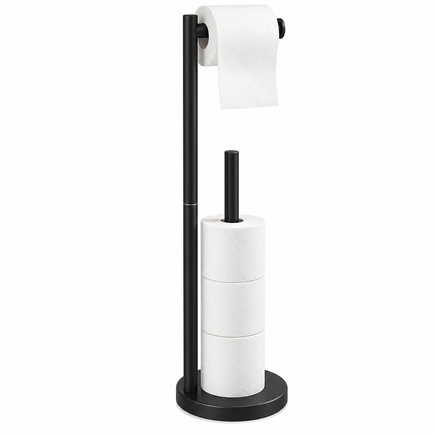 Vrijstaande dubbele-stang lange toiletpapierhouder Zwart — Roestvrij staal met zuignappen, 62.9cm x 17.7cm