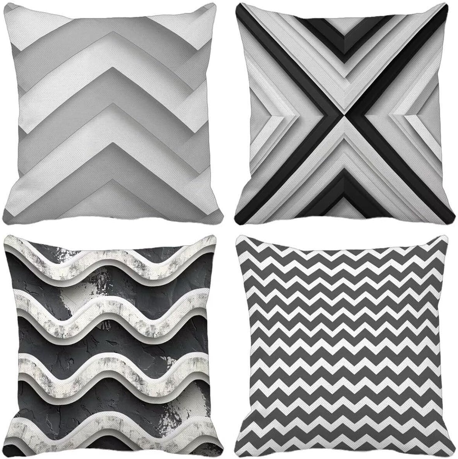 Bankkussen, gestreept, geometrie, 50 x 50 mm, 4 stuks, versterkte naden, dubbel, ultrazacht, verborgen ritssluiting, tuinbank van terras, voor buiten, voor woonkamer, slaapkamer, decoratie I-6