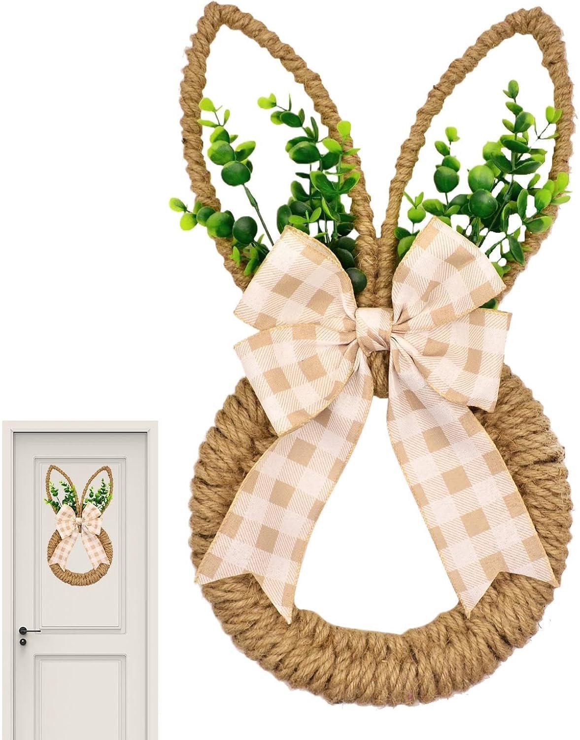 Konijnvormige welkomstkrans - Boogaccent Buiten Binnenornament, Lentehuisdecoratie | Artistieke Bunny silhouet muur stuk, raam hangende bloemendisplay, seizoensgebonden entree partij accessoir