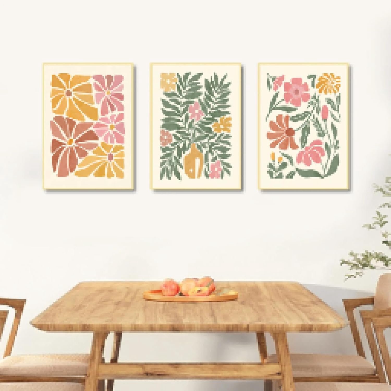 RDRDtbtr Bloemen bladvormen abstracte muurkunst canvas schilderij Scandinavische posters en prints muurfoto's voor woonkamer slaapkamer woondecoratie 40 x 60 cm x 3 zonder lijst