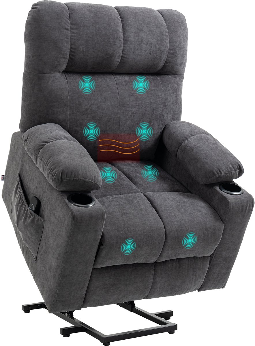 HOMCOM - Fauteuil - Sta-op-functie - Warmte- en Massagefunctie - Donkergrijs