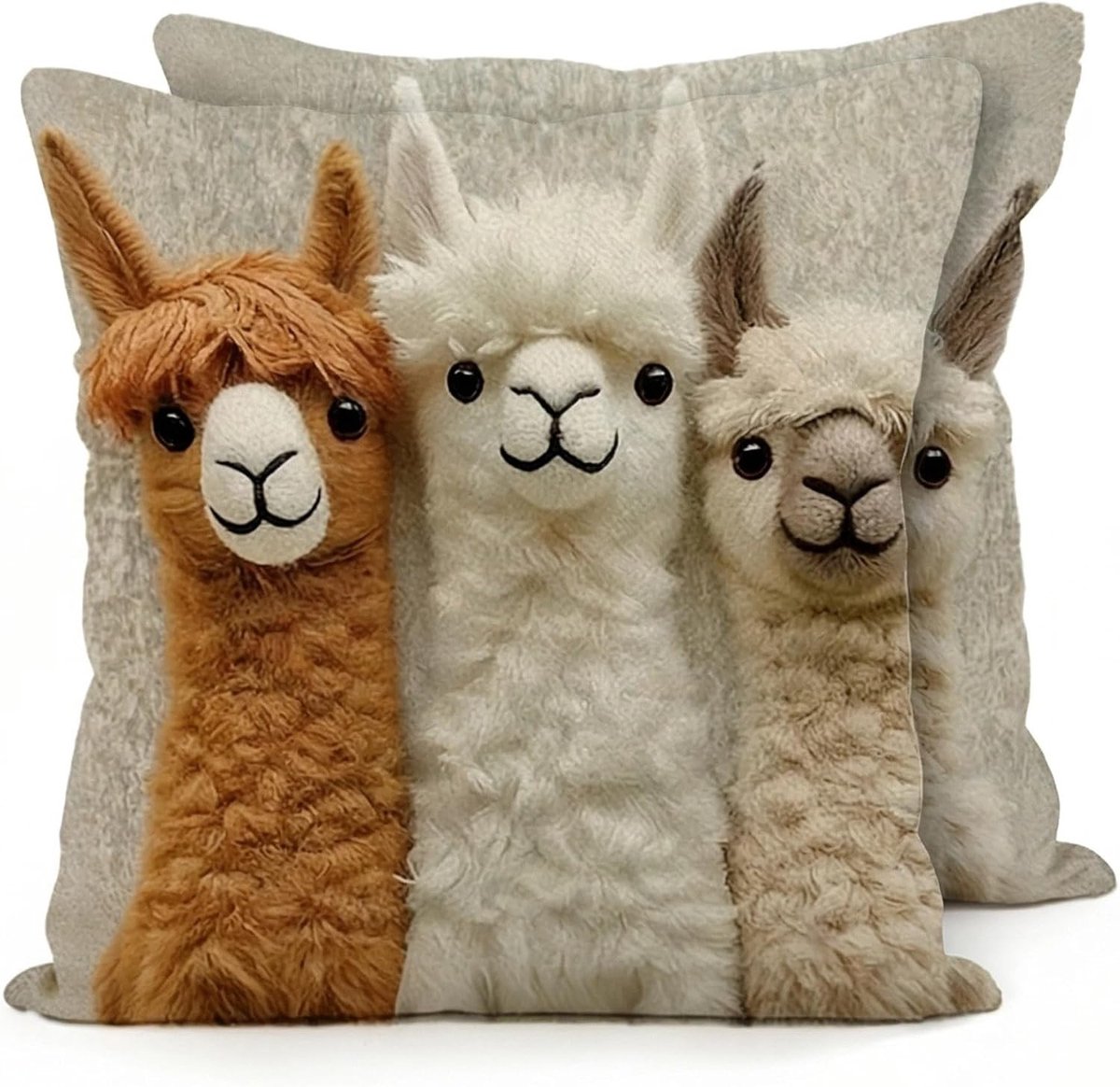 Set van 2 Kussenhoezen met 2D Alpaca Motieven, Schattige Ontwerpen, Zacht en Comfortabel voor Bank en Woonkamer - 45 x 45 cm