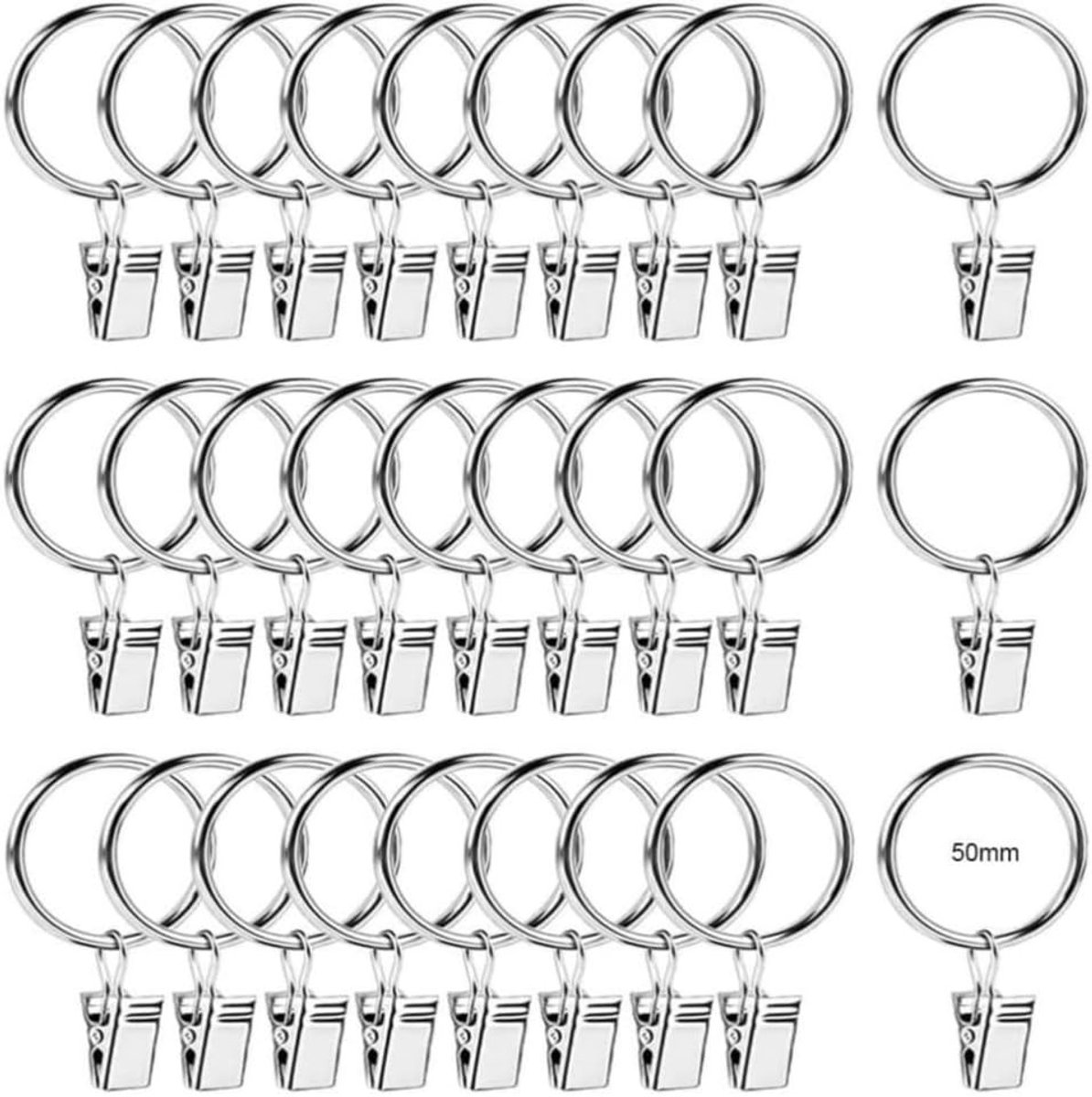Set van 30 Gordijnringen met Clips van 50 mm, Perfect voor Gordijnen, Douchegordijnen en Raamdecoratie