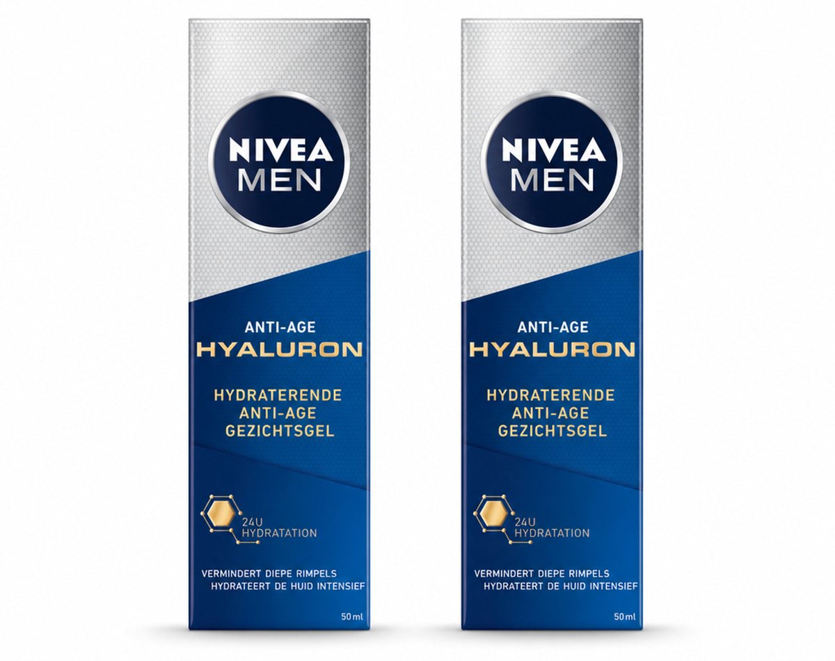 2 x NIVEA MEN - Anti-Age - Hydraterende Gezichtsgel met Hyaluron - 50 ml - Bulkverpakking - 2 stuks