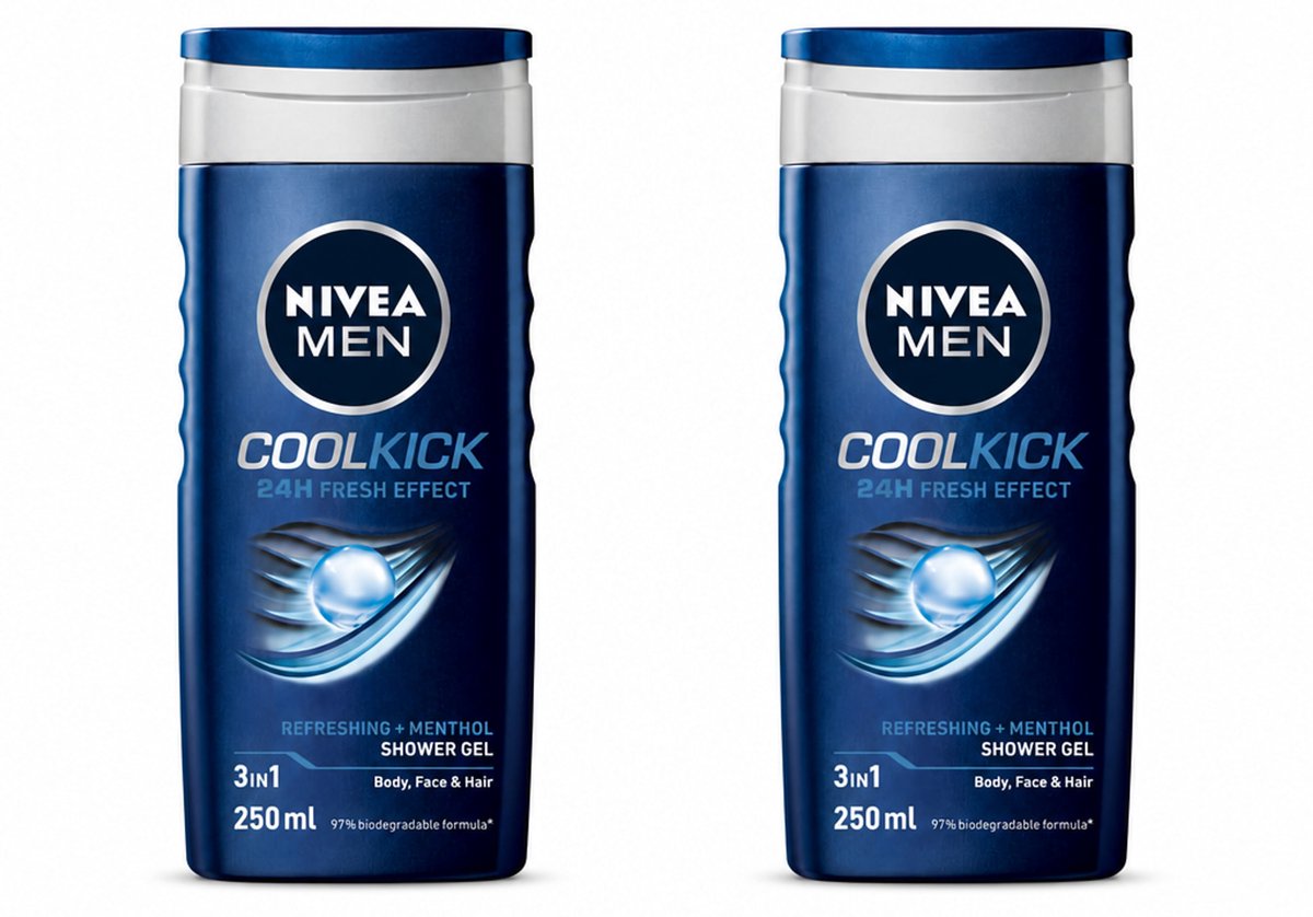 2 x NIVEA MEN - Douchegel - Cool Kick - 250 ml - Bulkverpakking - 2 stuks