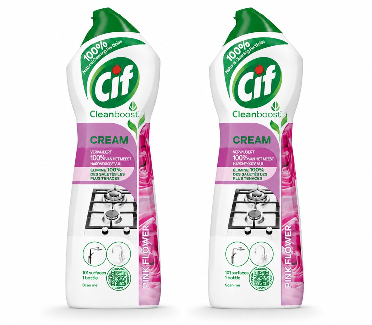 2 x Cif Cream Pink Flower - Schuurmiddel - Tegen Hardnekkig Vuil - Frisse Bloemengeur - 750 ml - Bulkverpakking - 2 stuks
