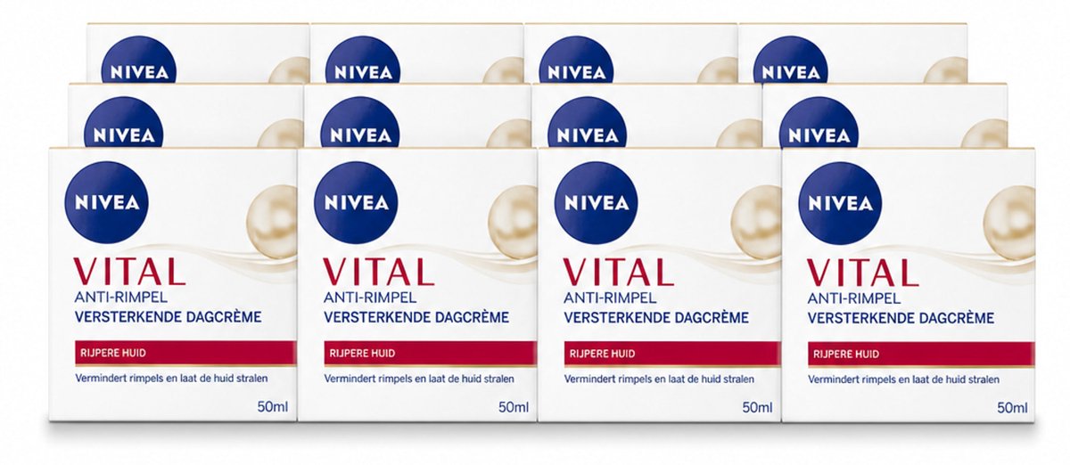 12 x NIVEA - VITAL Dagcrème - Anti-Rimpel Gezichtscrème - Versterkend - 50 ml - Voordeelverpakking - 12 stuks