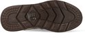 Zool van een donkerbruine sneaker met beige mesh en bruine suède details.
