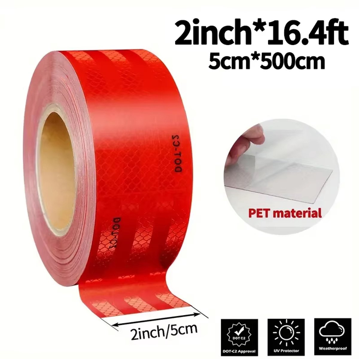 Hoge Zichtbaarheid Rode Reflecterende Autotape – Rood – Maat 50mm x 5M – Nachtveiligheid, Waarschuwingsstrip, Reflectorsticker voor Auto, Motorfiets & Voertuig