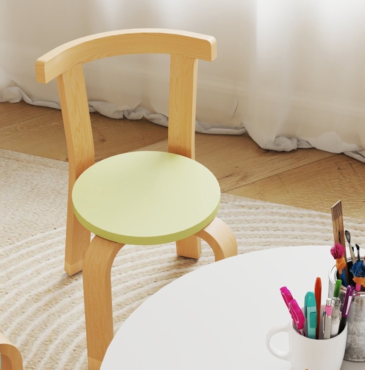 MODFU - Kindertafel En Stoelset - Hout - Multicolor