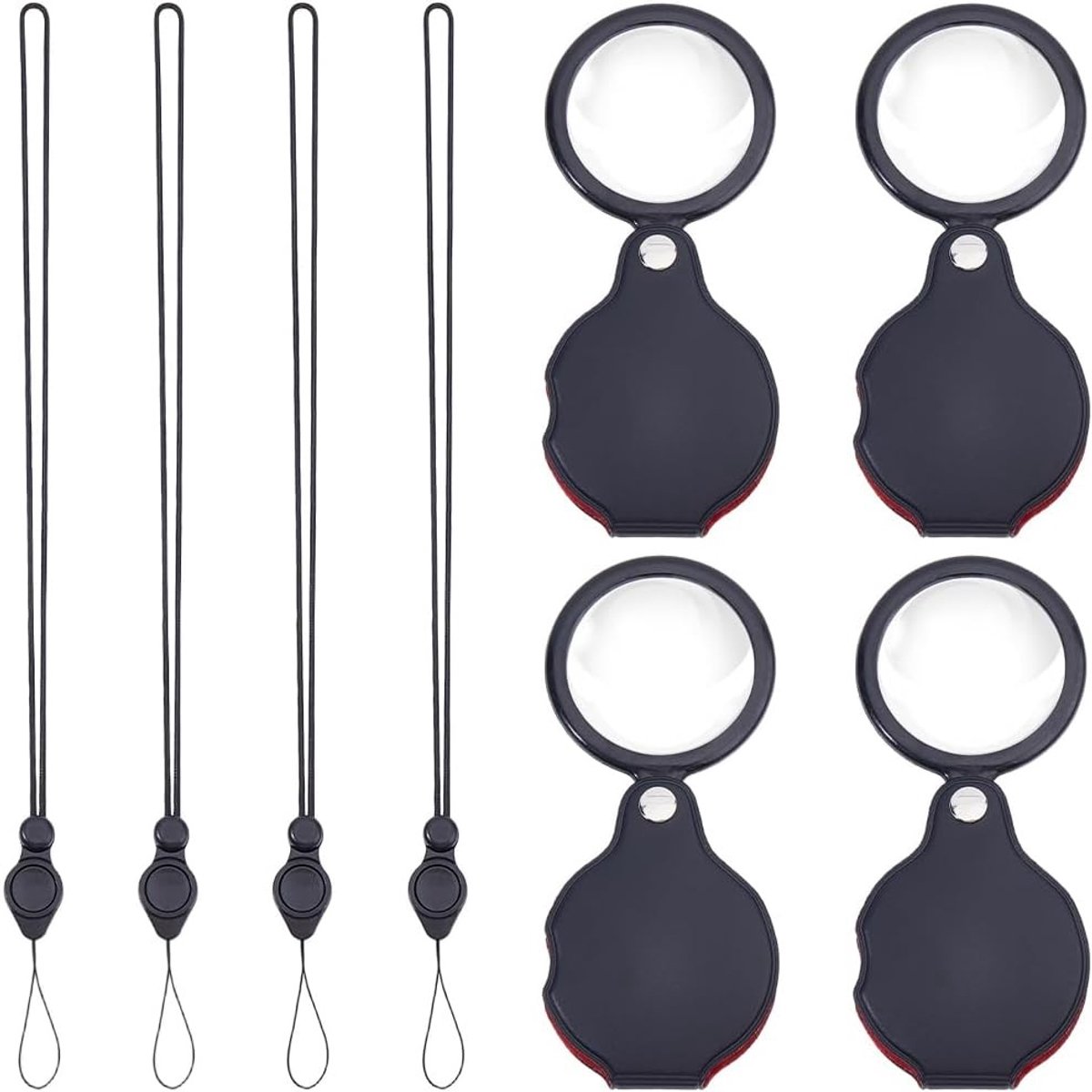 Opvouwbare vergrootlenzen set van 4 stuks, 10x vergroting met leren beschermhoes, ideaal voor lezen en reizen