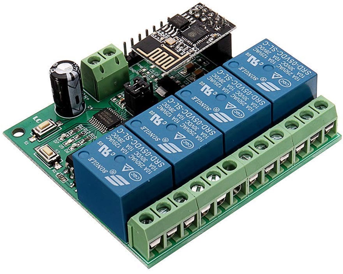 Vierkanaals WiFi relais met SP8266 voor slimme woningen - Bediening via mobiele app en IOT-technologie