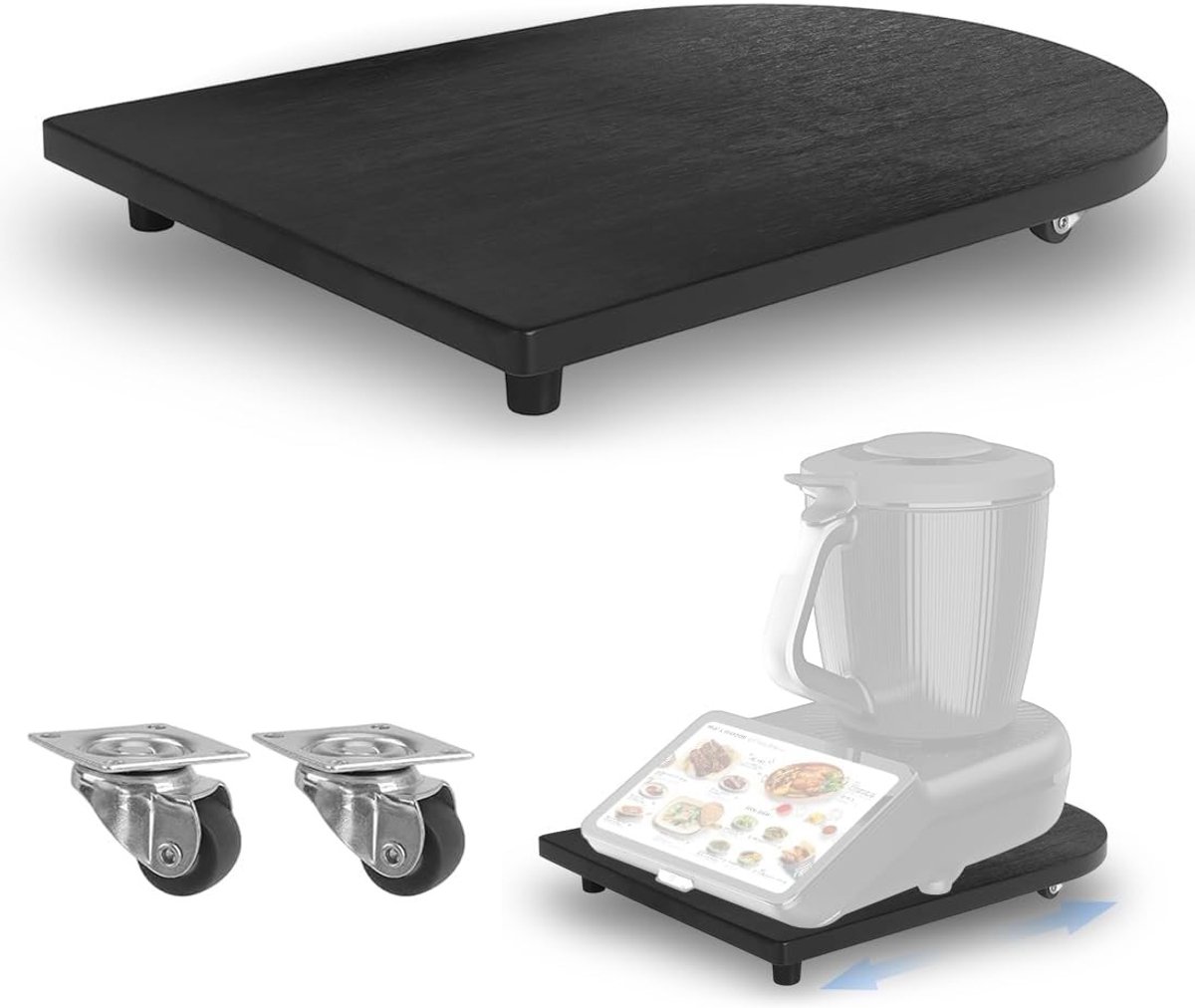 Houten glijplank voor Thermomix TM7 met 360° wielen, antislip rubberen voeten en praktische accessoires voor moeiteloos verplaatsen