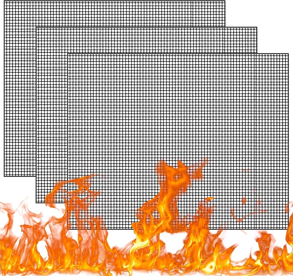 Herbruikbare en hittebestendige BBQ Grill Mat - 3-delige set, anti-aanbakfolie voor gasgrill, 40 x 50 cm, ideaal voor buitenkoken en grillen