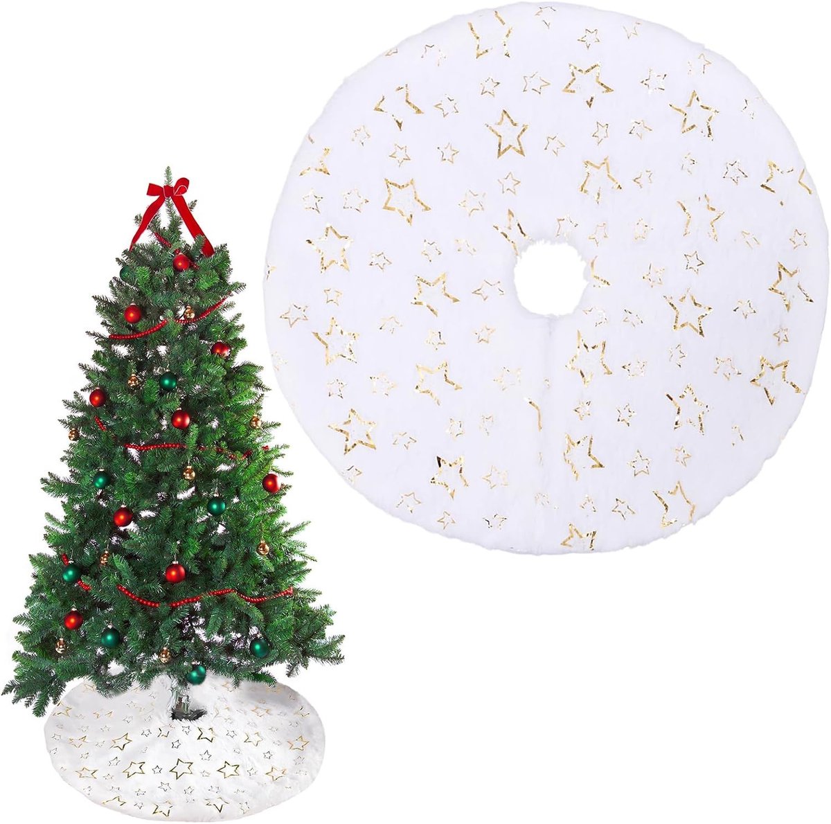 Kerstboomrok van 38 cm, Pluche Rond voor Mini Kerstboom Decoratie, Witte Basis voor Kerstversiering, Perfect voor Feestdagen en Sfeervolle Decoratie