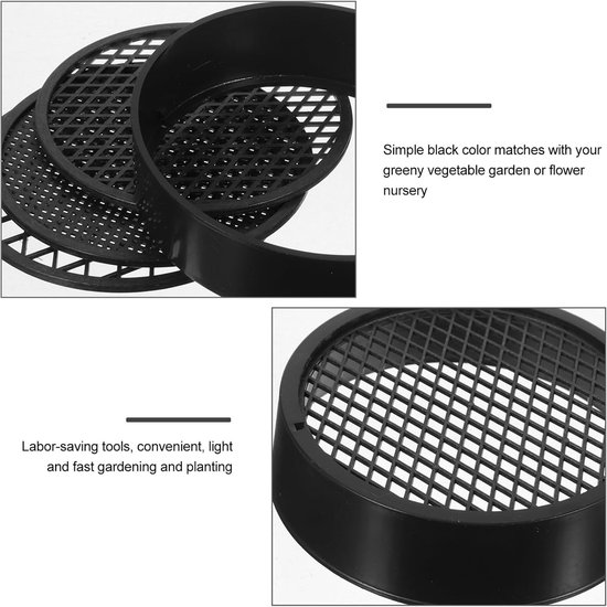 4-in-1 Tuinzeef - Ronde Zeef - Zandzeef - Kunststof - Grondzeef - Steenzeef - Tuingereedschap - voor Compost en Aarde - Diameter 12cm - Zwart — afbeelding 5