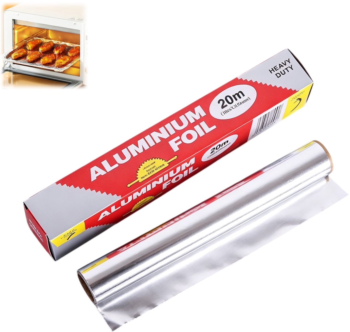 1 rollen ‑ aluminiumfolie - BBQ-folie - keukenfolie -bakfolie - 14 micron dikke folie - 30cm x 20m - oven,barbecue,voedsel verpakken - zilver