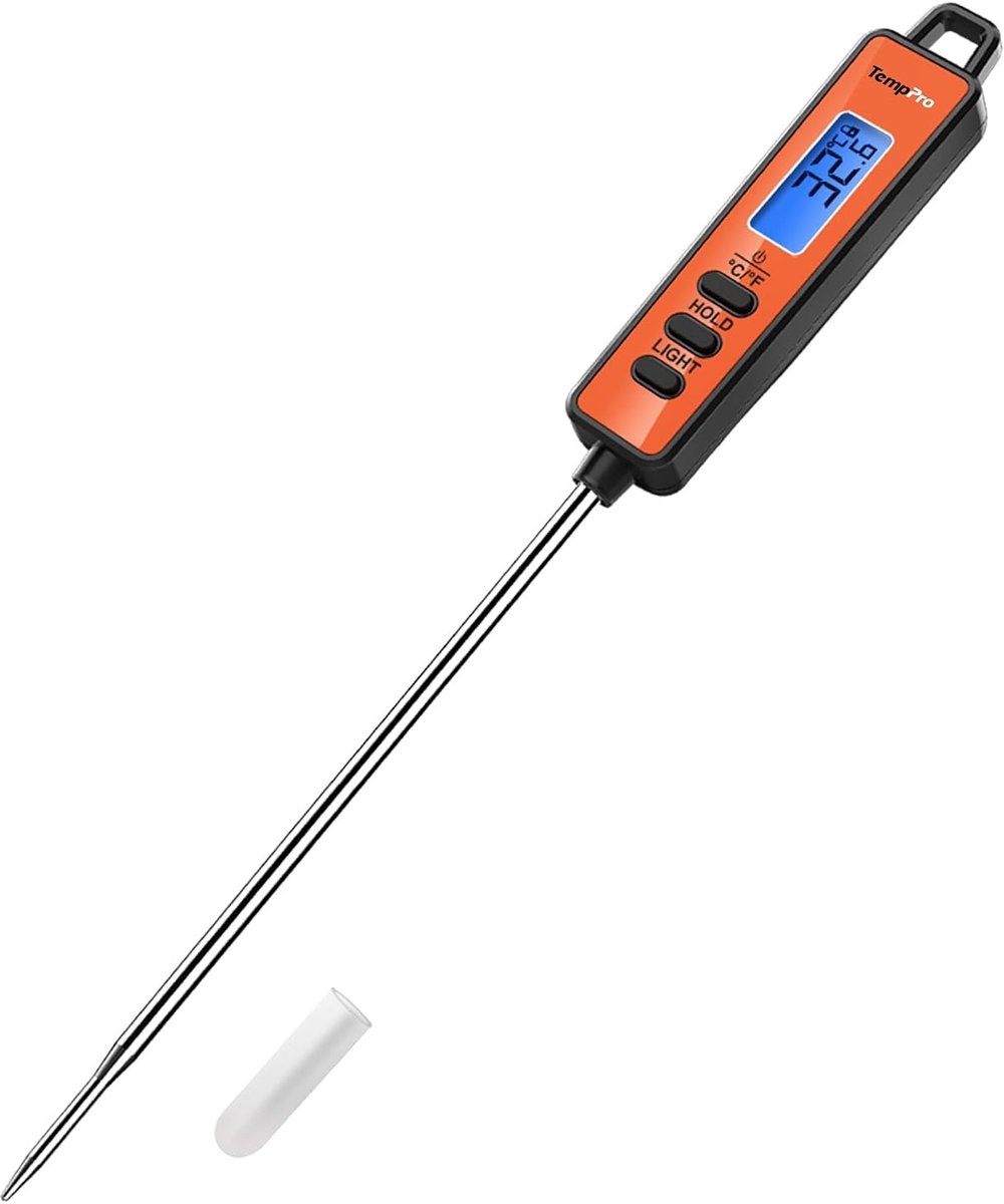 Aanlegthermometer - Oranje en Zwart - Digitale Vleesthermometer met Lange Roestvrijstalen Sonde - Voor Koken en Grillen