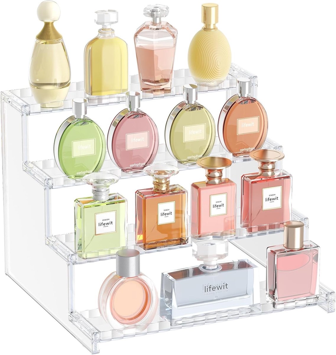 Acryl display standaard - Transparant - 30,5 x 27,7 x 23,2 cm - Plastic 4-laags Organizer - Voor Parfum en Cosmetica
