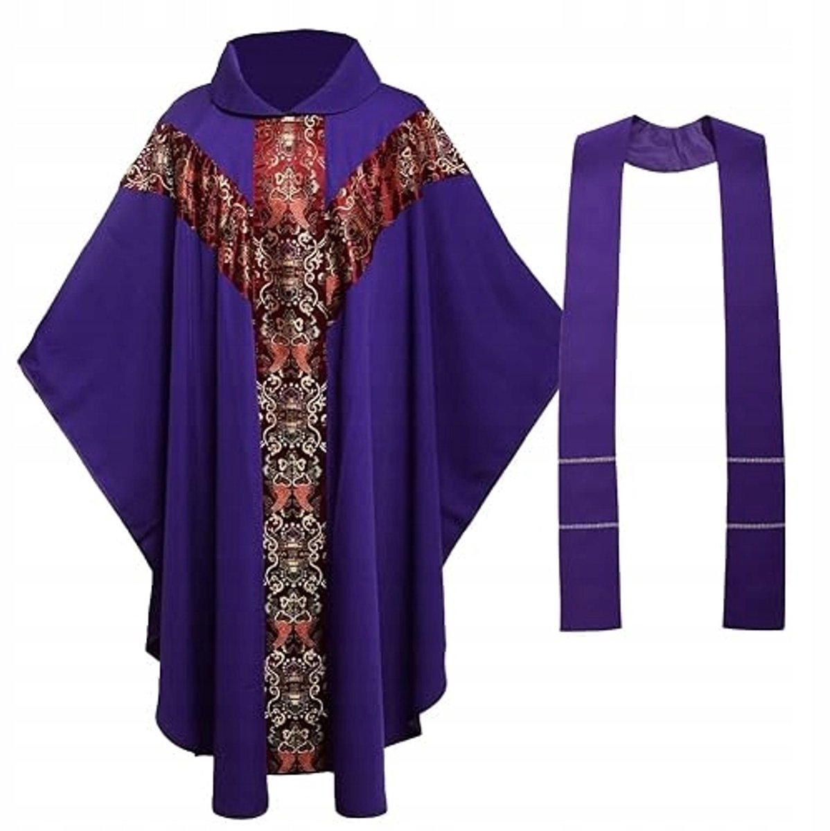 Liturgisch gewaad voor priesters - Wit met paarse borduursels