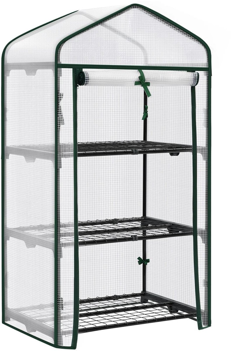 Klarven® Plantenkas Wit - Plantenkastje Buiten - Plantenkast Buiten - UV-bestendig en Waterdicht - Rolluik met Rits, 3 Schappen - B69xd49xh125cm – foto 2