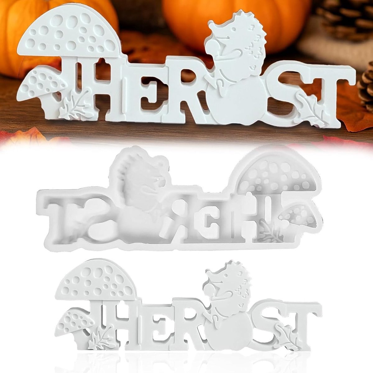 Herfst Silicone Mallen voor Letters en Egelvormen, 3D Mallen voor DIY Decoratie, Gieten van Gips, Kaarsen en Hars, Creatieve Ambachten en Hobbyprojecten