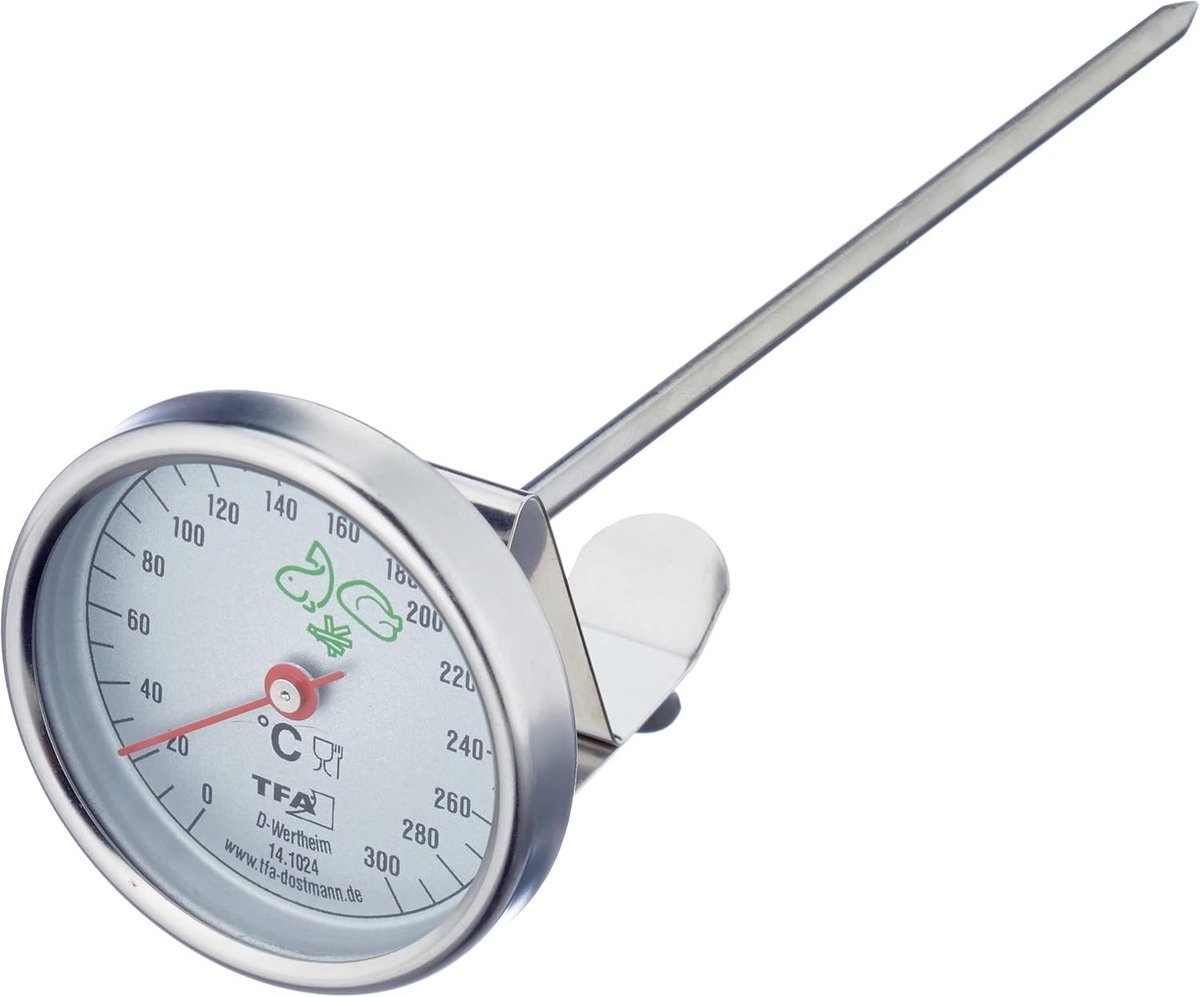 Aanlegthermometer - Roestvrij Staal - 51 x 60 x 162 mm - Analoge Vetthermometer voor Keuken en Frituren