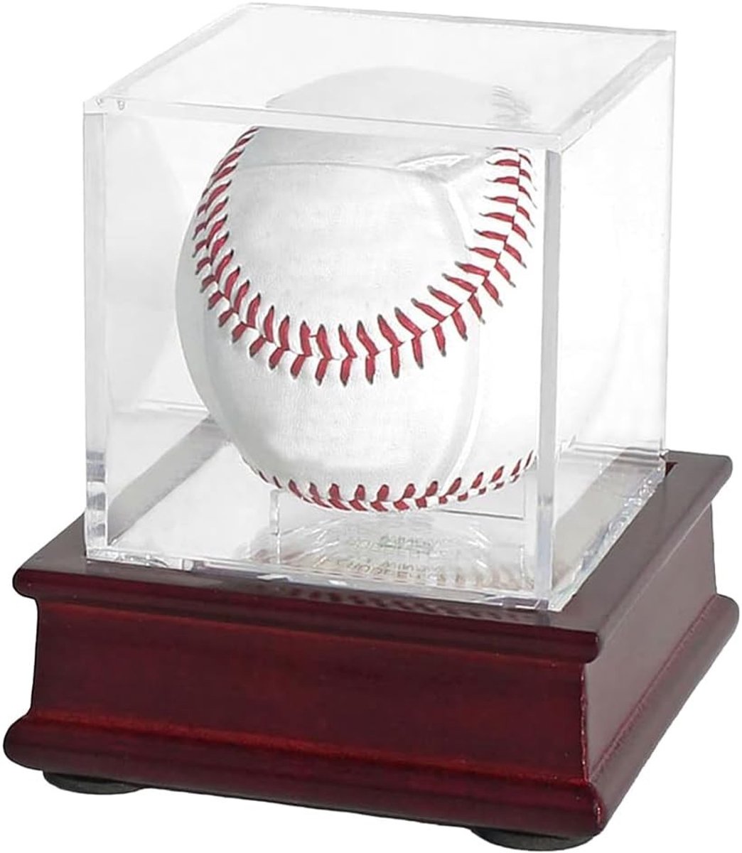 Acryl display standaard - Transparant en Zwart - 8 x 8 x 8 cm - Acryl met Houten Sokkel - Voor Honkbal