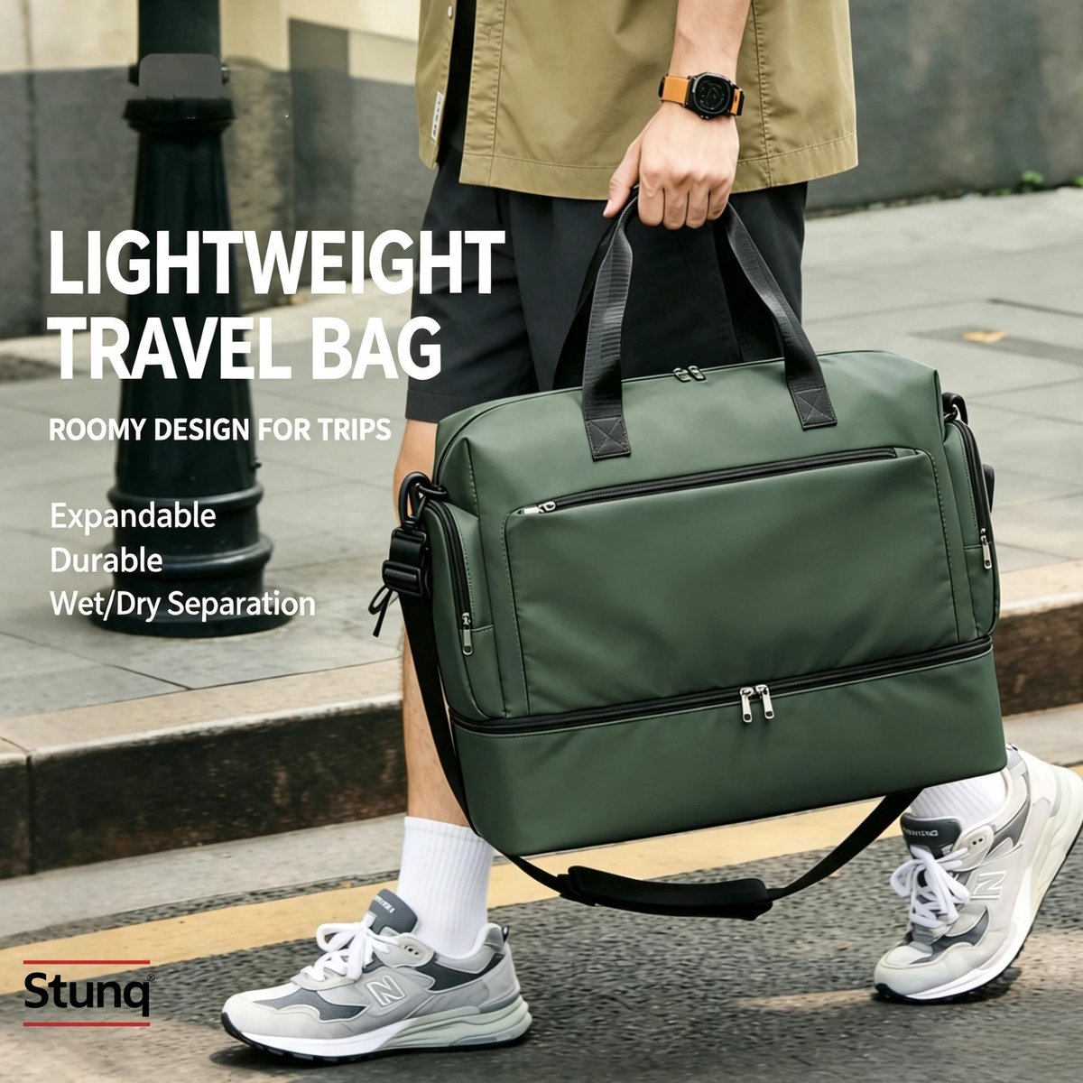 Stunq® Reistas met schoenenvak en nat compartiment - Groen - Handbagage - Lichtgewicht