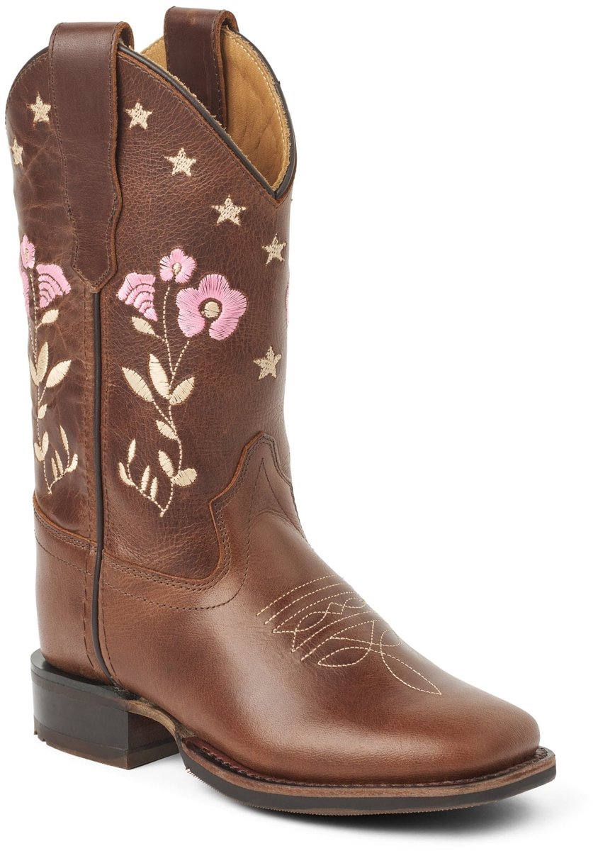 Bootstock Flower Cowboylaarzen - Kinderen - Donkerbruin - Leer