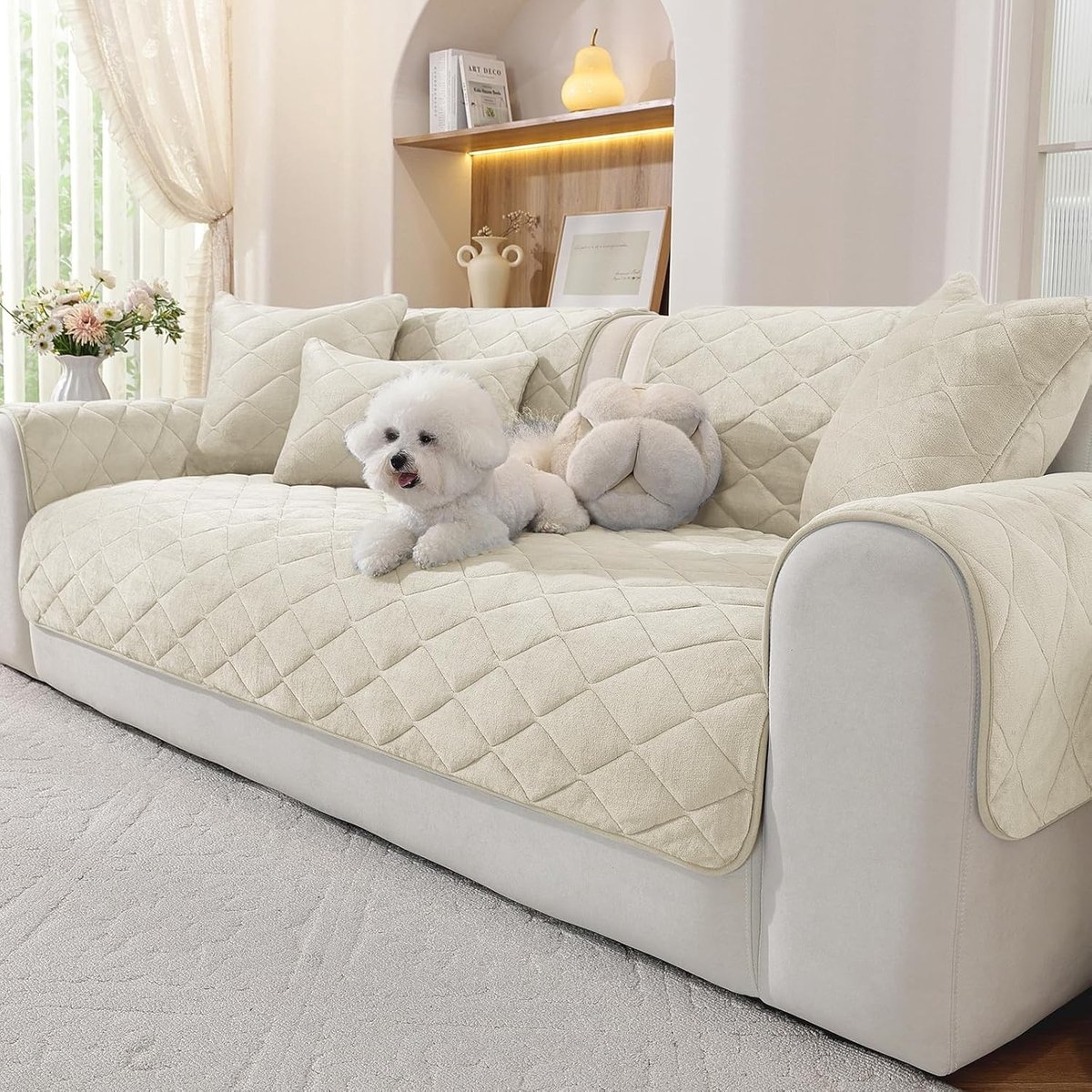 Fauteuilhoes - Beige - 90 x 160 cm - Flanellen Bankovertrek met Antislip - Universeel voor Banken en Fauteuils