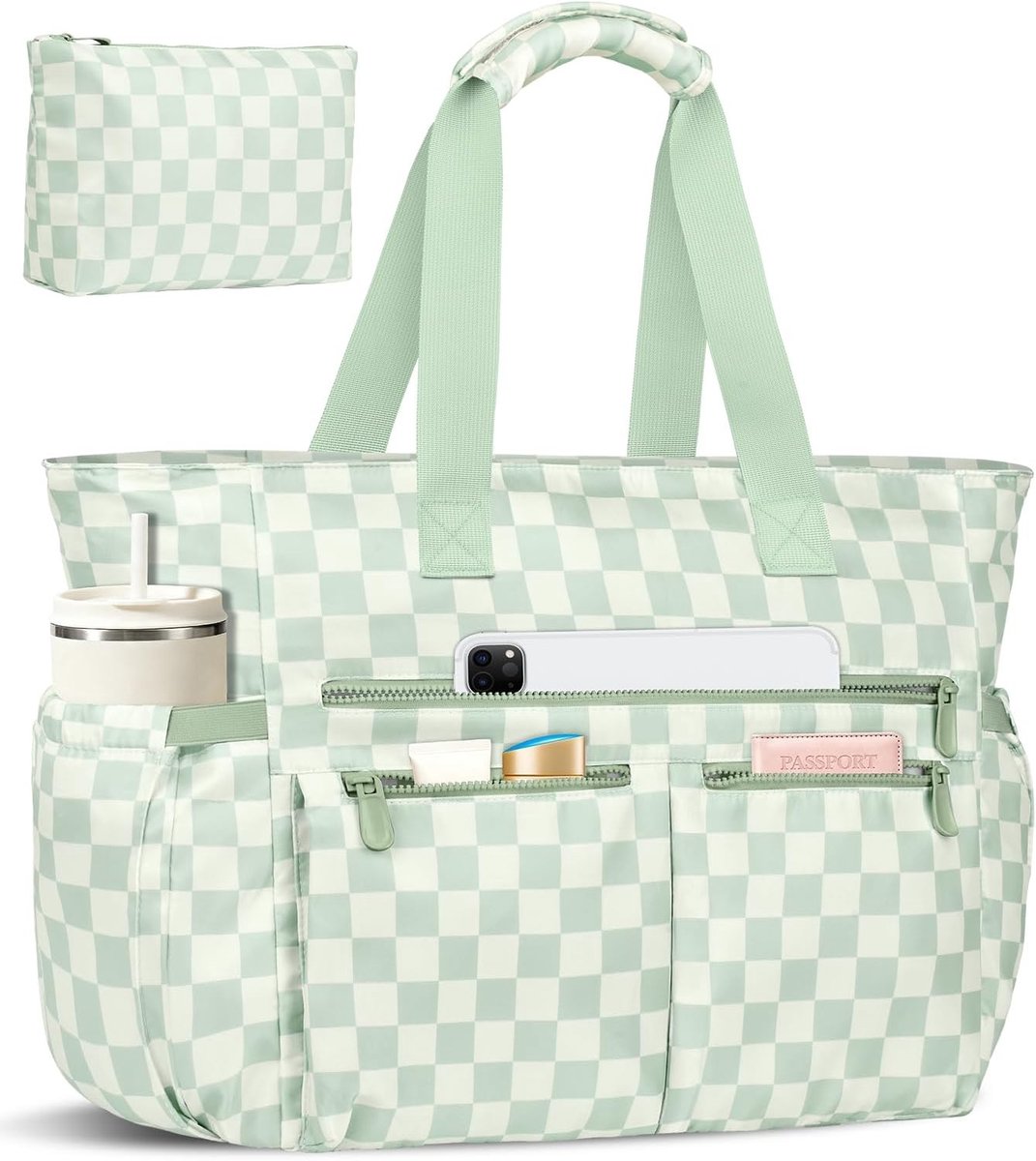 Grote Strandtas - Groene Ruitjes - XXL - Waterdicht Polyester - Voor Dames