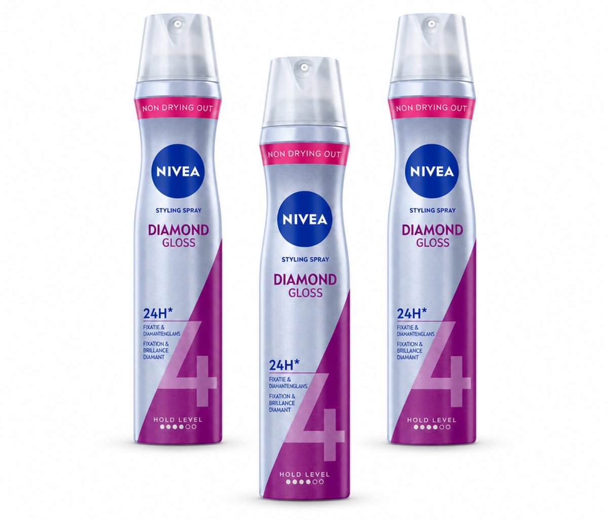 3 x NIVEA - Stylingspray - Diamantglans Verzorging - Sterkte 4 - 250 ml - Voordeelverpakking - 3 stuks