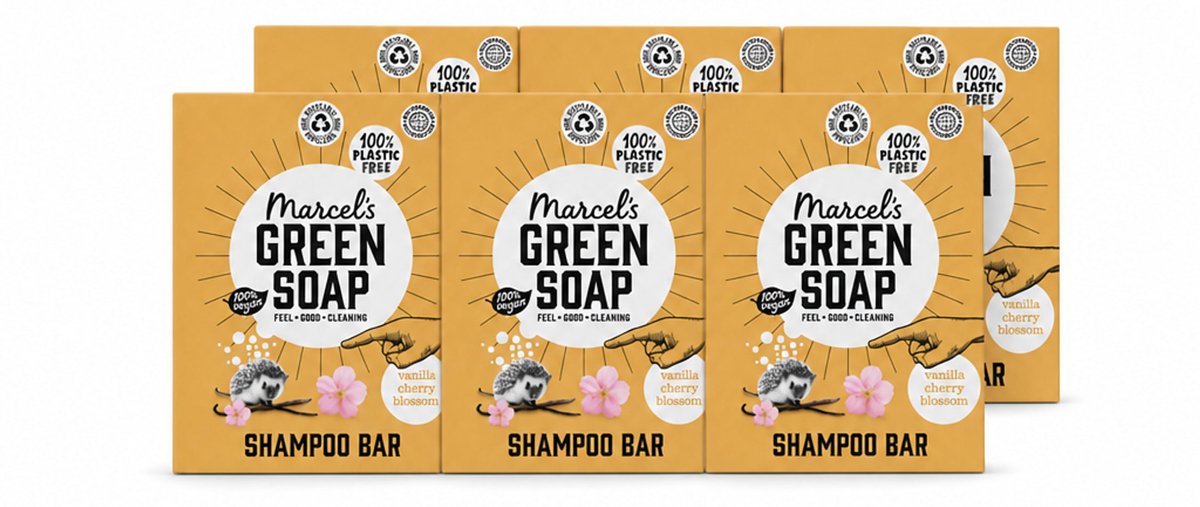6 x Marcel's Green Soap - Shampoobar - Vanilla & Cherry Blossom - Versterkt & verzorgt - 90 gr - Voordeelverpakking - 6 stuks