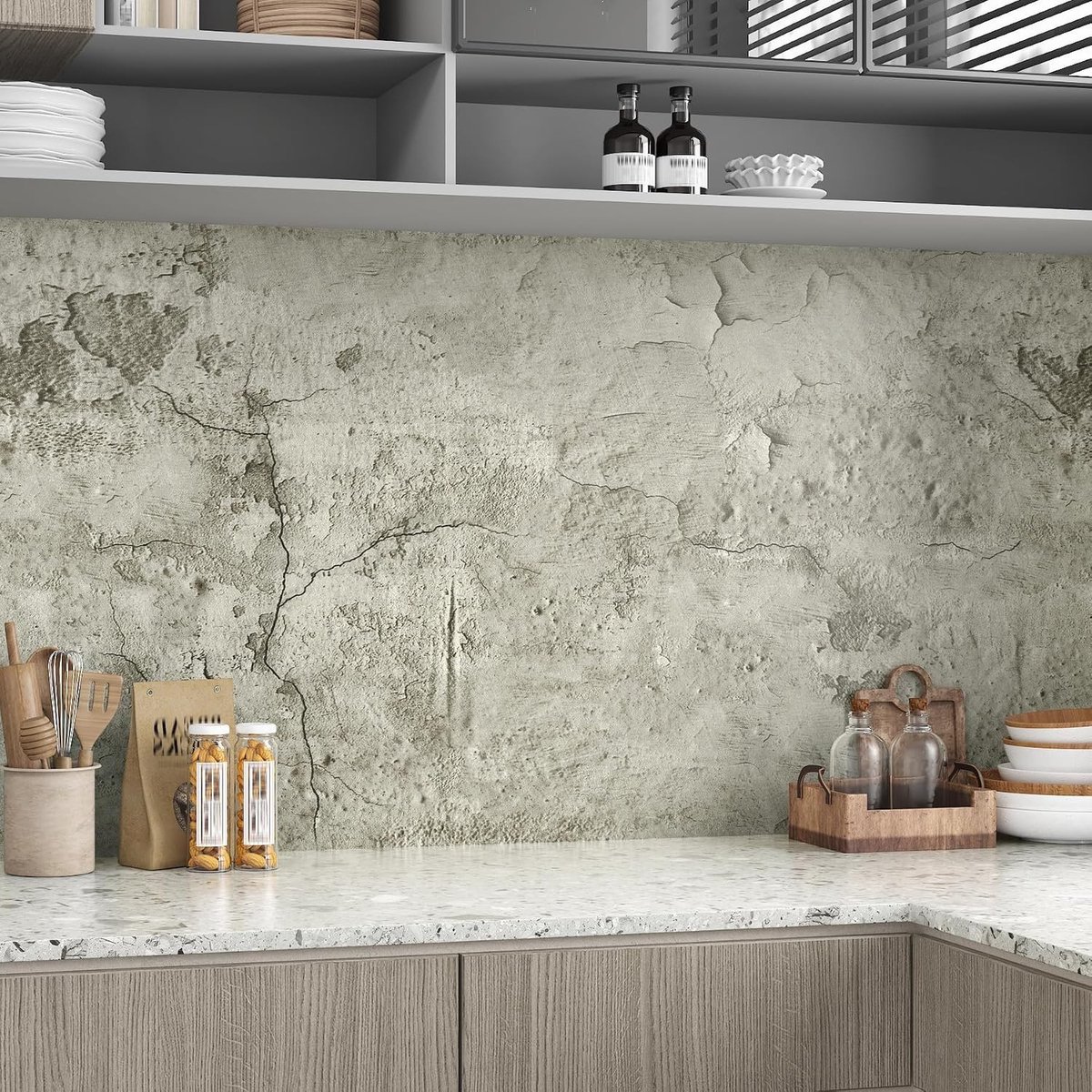 Retro behang in grijs betonlook voor slaapkamer - Duurzaam, stijlvol en eenvoudig aan te brengen