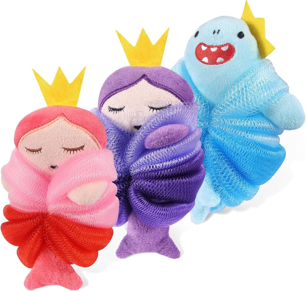3 Pack Badsponzen, Dierlijke Mesh Douche Spons Ballen, Loofah Scrubber voor Kinderen en Volwassenen, Perfect voor Bad en Douchegebruik