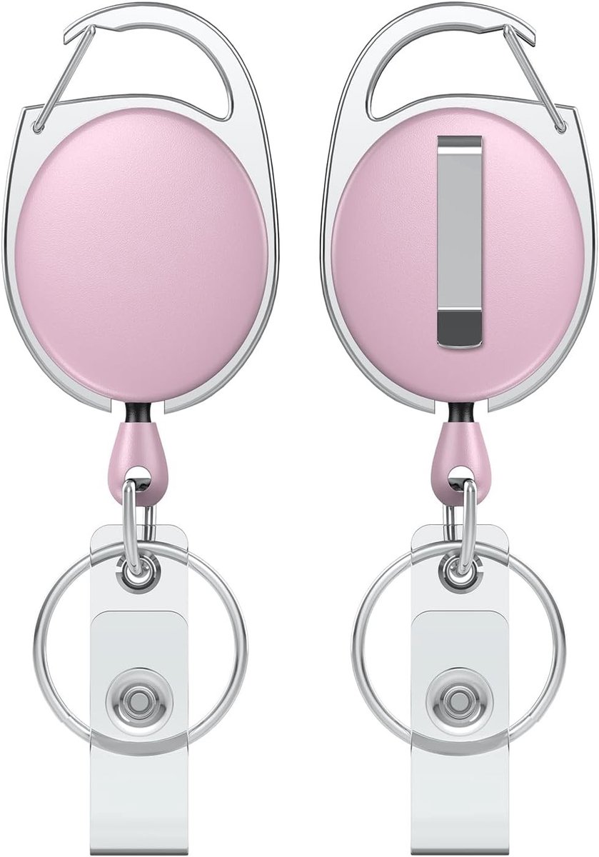 2 Stuks Uittrekbare Badge Reel Houder - Stevige Lanyard in Roze voor Sleutels en ID kaarten