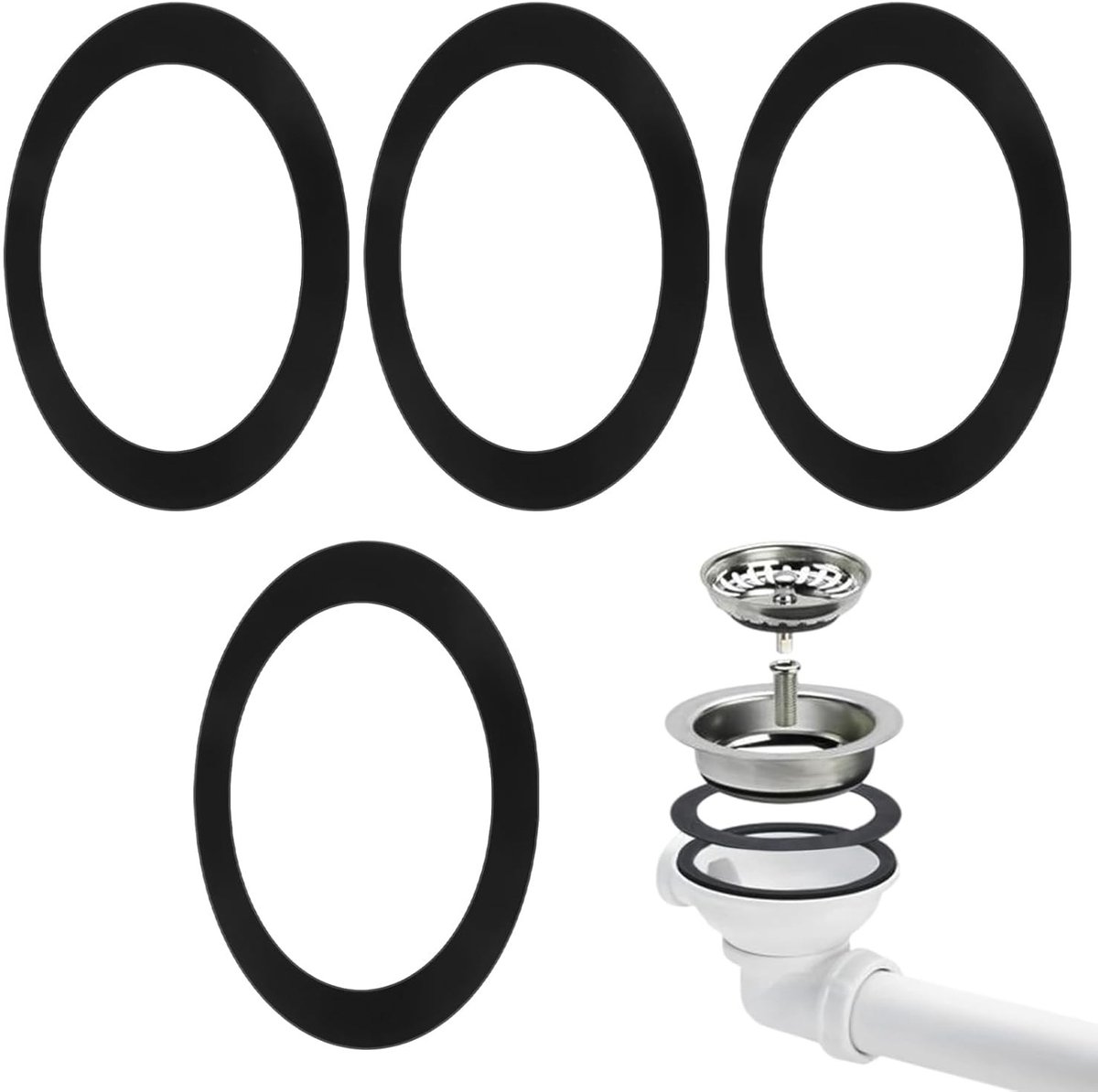 Set van 4 platte afdichtringen voor afvoer, zeefmand en gootsteen met een diameter van 113 mm