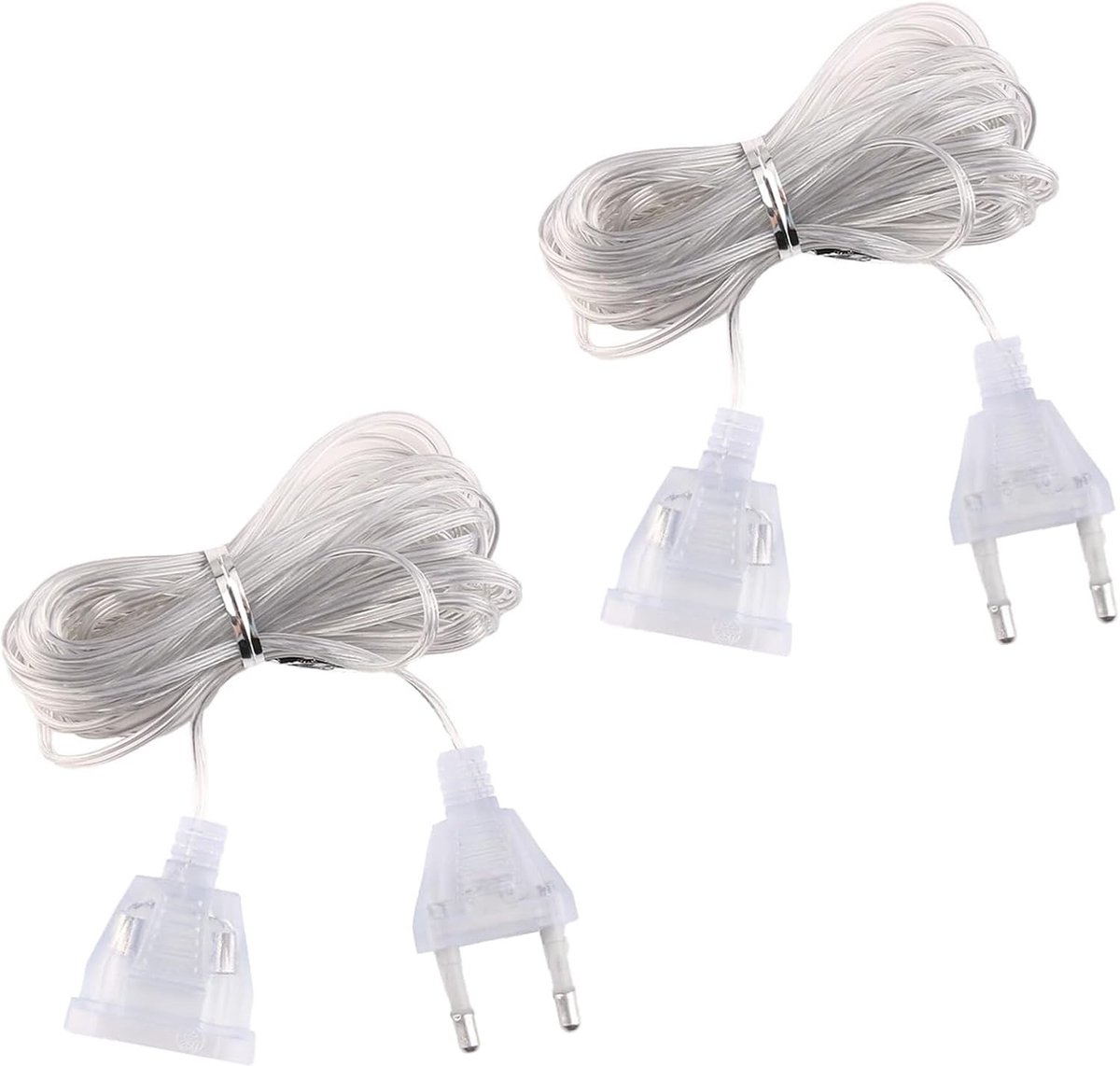 Set van 2 5m Verlengkabels met Euro Plug voor LED Lantaarns en Buitenverlichting, Transparante Aansluitkabel, Dunne PVC Verlengkabel voor Uitgebreide Verlichting en Tuinaccessoires