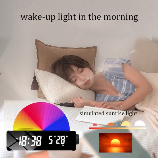 Zonsopkomst Weklamp-LED Slaap-Sfeerlamp-Zwart/Wit -met Klok-Kalender 1 stuk Wit — afbeelding 5