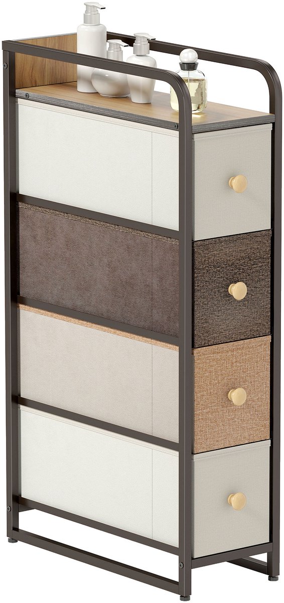 Homcom Ladekast Smal met 4 Stoffen Lades - Commode - Opbergkast - Meerkleurig