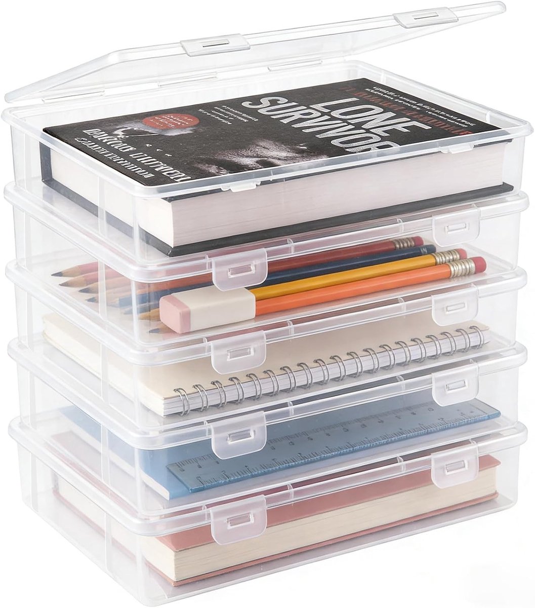 Documentenopbergdozen Set van 5 Transparante C5 Opbergdozen voor Papier, Kaarten en Kantoororganisatie 27 x 19,5 x 5 cm