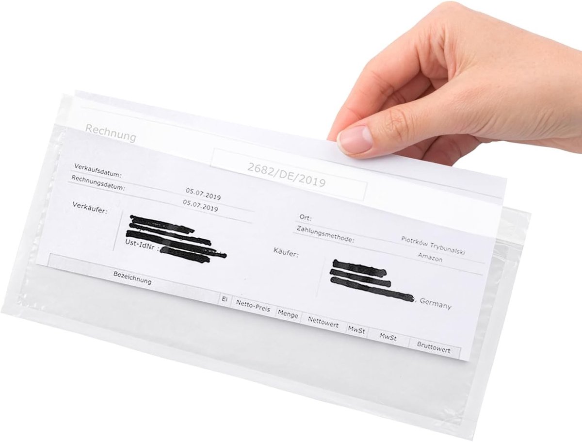 Transparante zelfklevende verzendzakken voor documenten, 239 x 131 mm, ideaal voor facturen, leveringsbonnen en papieren dozen