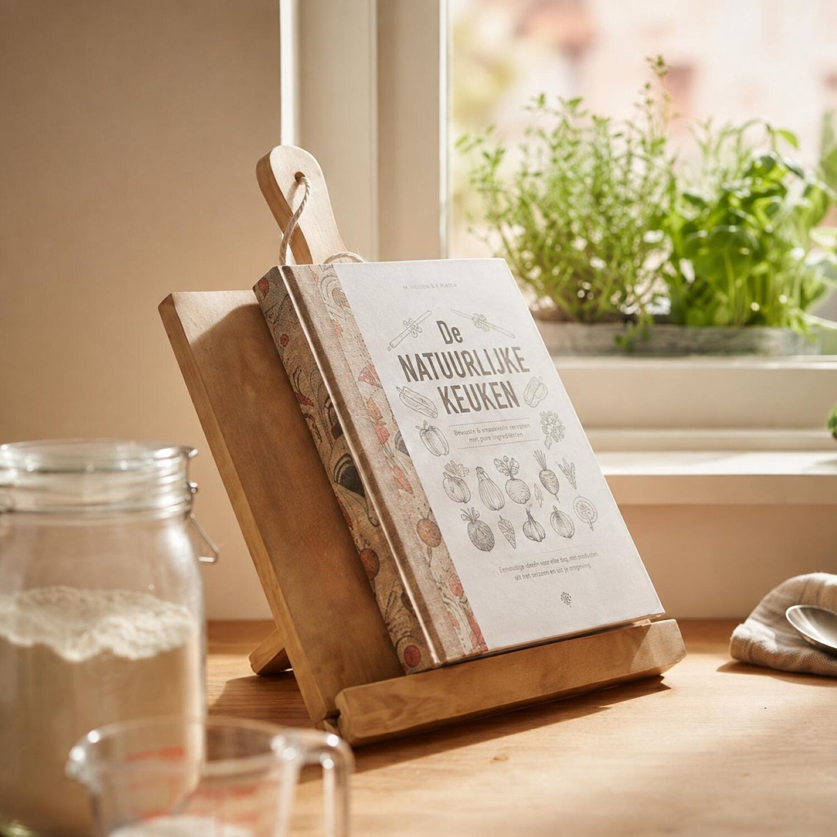 Kookboekstandaard tablethouder - 25 x 38 cm - hout - houder voor kookboeken - opstaande rand - Handige keuken accessoires — cadeau in Kookcadeaus - foto 4