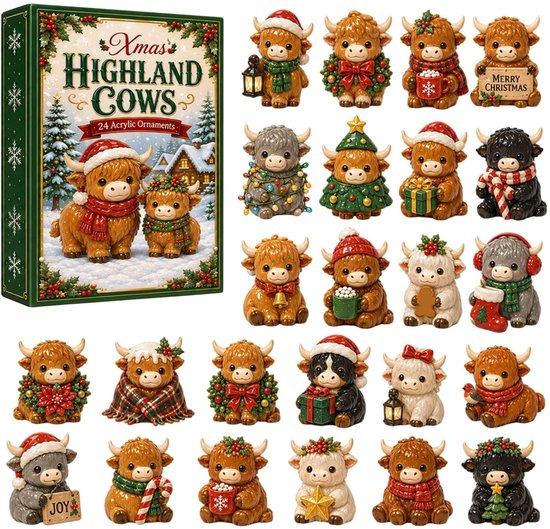 Kerst Schotse Hooglander koe adventskalender 2026- 24 stuks...