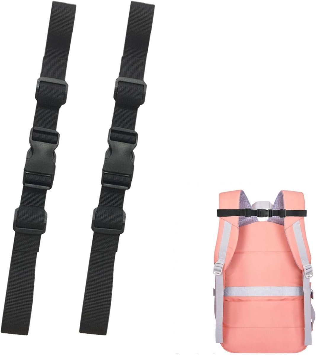 Verstelbare Borstriem voor Schooltassen, Stevige Schouderriemen, Nylon Borstriem met Gesp, Zwart, 2 Stuks, Ideaal voor Kinderen en Jongeren