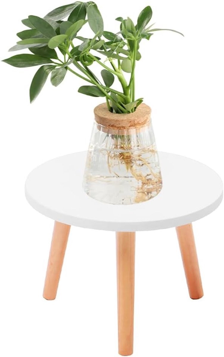 Moderne Houten Plantstand voor Binnen, Ronde Bloemstandaard met 3 Poten, Ideaal voor Kamerplanten en Snijbloemen (11 x 22 cm)