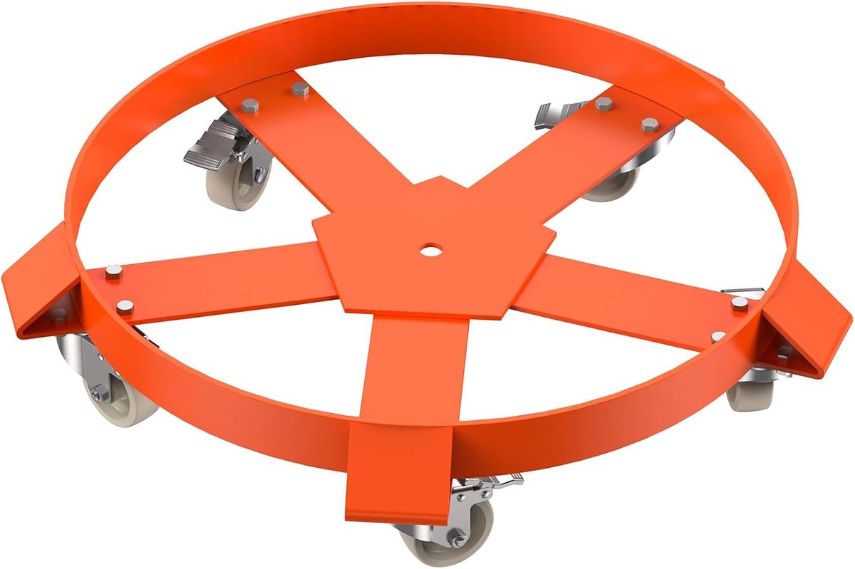 Heavy Duty Vatentrolley - Vatenroller voor 200L / 55 Gallon Vaten & Afvaltonnen - Max. 567 kg - Gegalvaniseerd Stalen Drum Dolly met 5 Zwenkwielen (2 met Rem) - Tonnenwagen voor Magazijn, Werkplaats & Garage