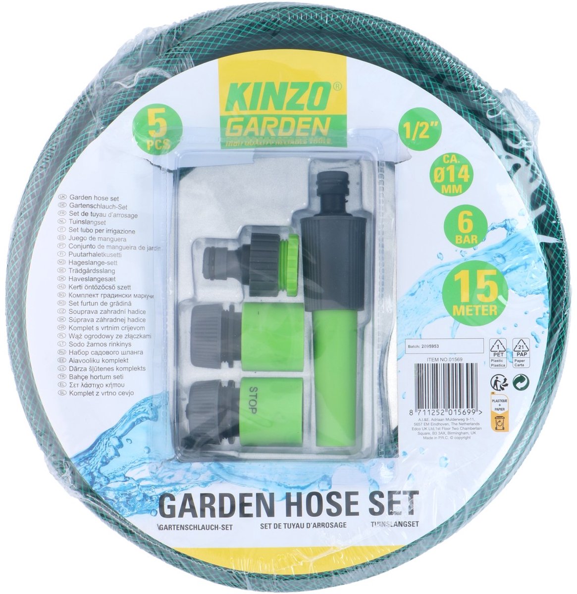 Kinzo Garden Tuinslang Set - 15 M - ⌀ 1,4 CM - incl. Sproeistuk en 3 Koppelstukken – foto 5